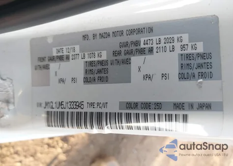 2018 Mazda Mazda6 Sport from USA, damaged, VIN JM1GL1UM5J1333945